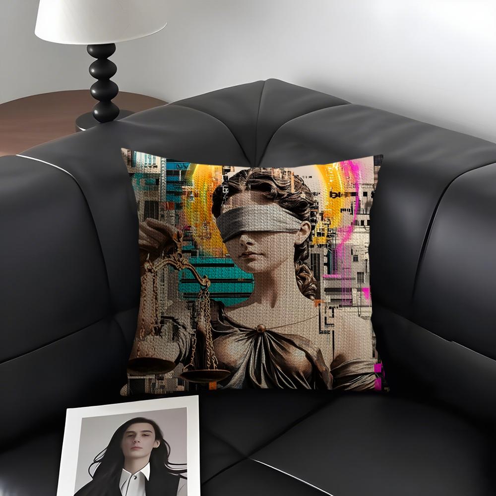 Artistic Sculpture Cushion Cover Natural Linen Organic Fabric Double-Sided Printing Sofa Home Decor Gift Pillow Case
