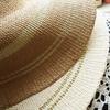French Vacation Elegant Gold Stripe Big Brim Sun Protection Shade Straw Hat Women'S Summer Travel Beige Woven Top Hat