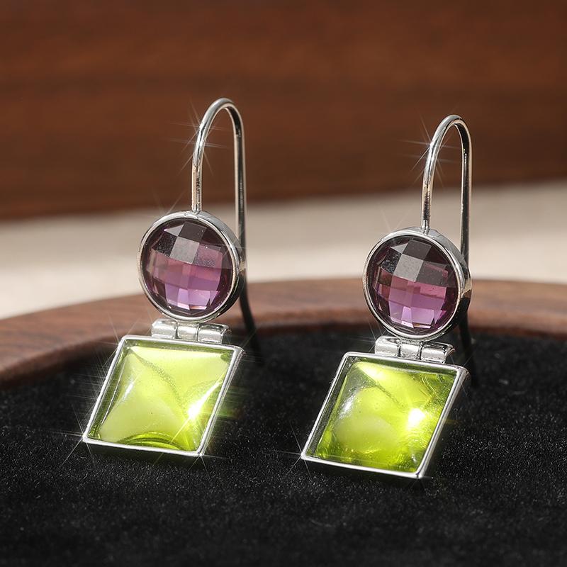 Pendientes Colgantes de Circonita Sintética Morado Verde Brillante para Mujer Exquisitos Elegantes Joyería Colgante para Banquete Boda Regalos
