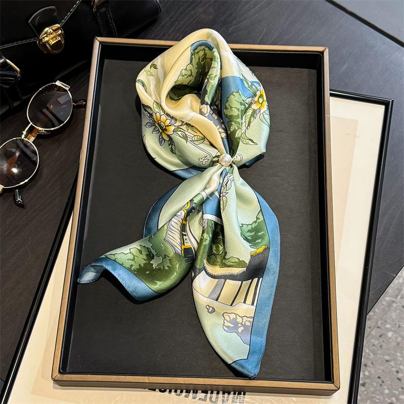 Luxury Brand 100% Natural Silk Scarf Women Design Small Square Shawl Hair Ribbon Headband Fashion Neckerchief Bandana