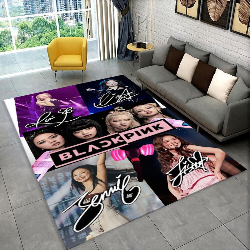 Fashion B-Black P-Pink Kpop Star Carpet Rug for Playroom Bedroom Living Room Sofa Home Decor,kid Area Rug Non-slip Floor Mat