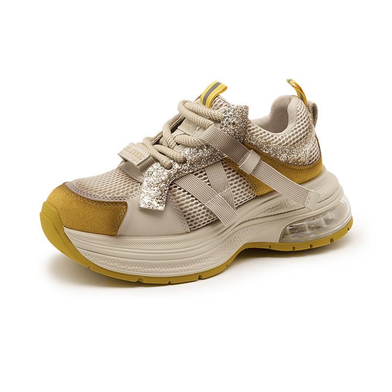 Hug bear leather platform dad shoes women's autumn new mesh rhinestone casual shoes women's sports jogging shoes