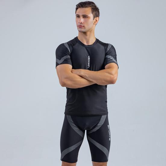 2 Teile/satz Oansatz Kurzarm Mid-rise Männer Badeanzug Druck Slim Fit T-shirt Schwimmen Lkw Set Bademode