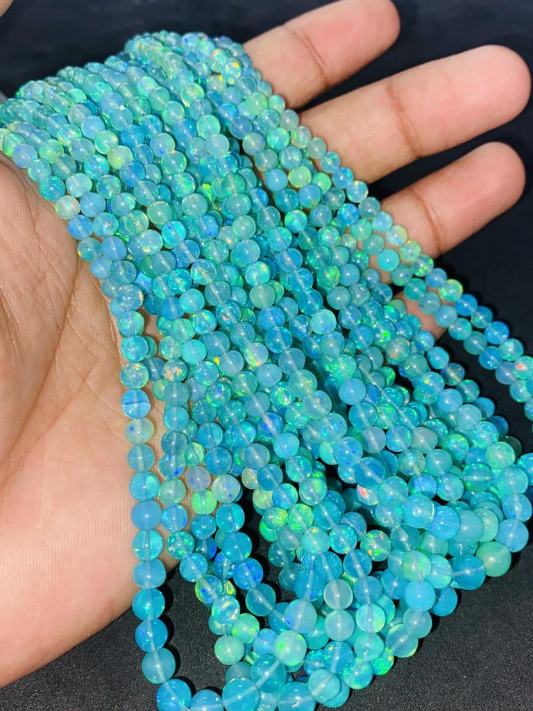 Transparent Fire Base Ethiopian Opal Balls Beads, Blue Opal Beads, Healing Stone Beads.