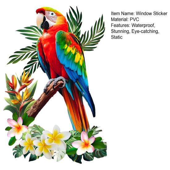 Tropical Parrots on Branch Window Clings Bird Flowers Palm Leaves Anti-Collision Glass Door Sticker Removable Waterproof Static PVC Decals for