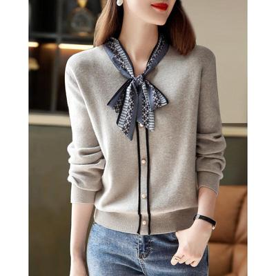 Women's Ribbon Pearl Button Knit Cardigan