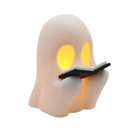 Halloween Ornament Cartoon Reading Ghost Pumpkin Shape Statue Waterproof Resin Figure Horror Themed Halloween Decor
