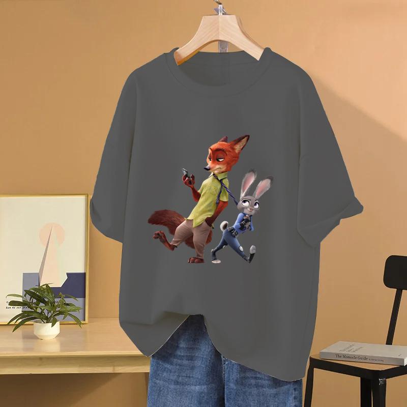 Zootopia Cartoon Anime Unisex Womens Tshirt Summer Short Sleeve Cotton Unisex Tee Shirts Tops 2025 New Fashion Couple Clothes Tops