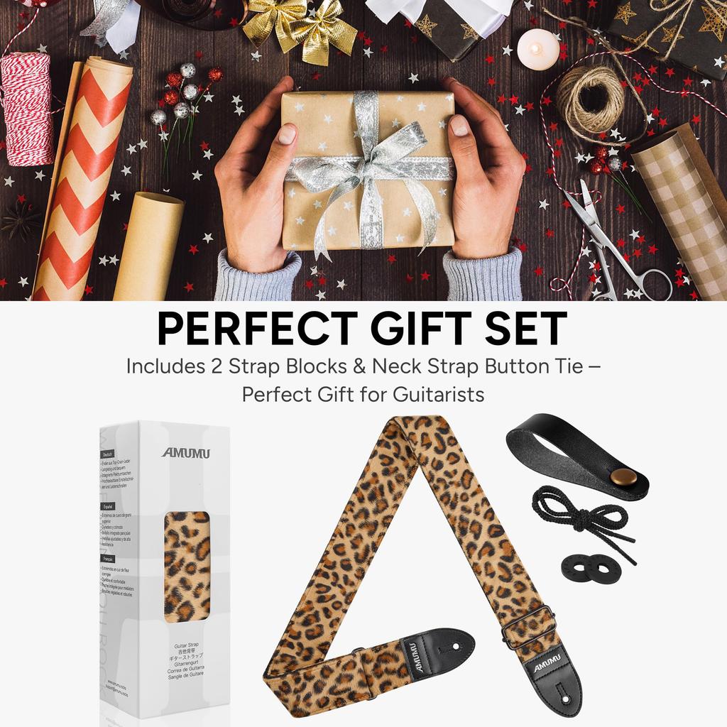 Guitar Strap Leopard Print Flocking Guitar Strap with Microfiber Leather Ends Compatible with Guitars Guitar Accessory [Amumu]
