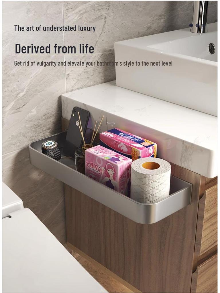 Gun Gray Wall-Mounted Bathroom Toilet Rack - Punch-Free Storage Shelf