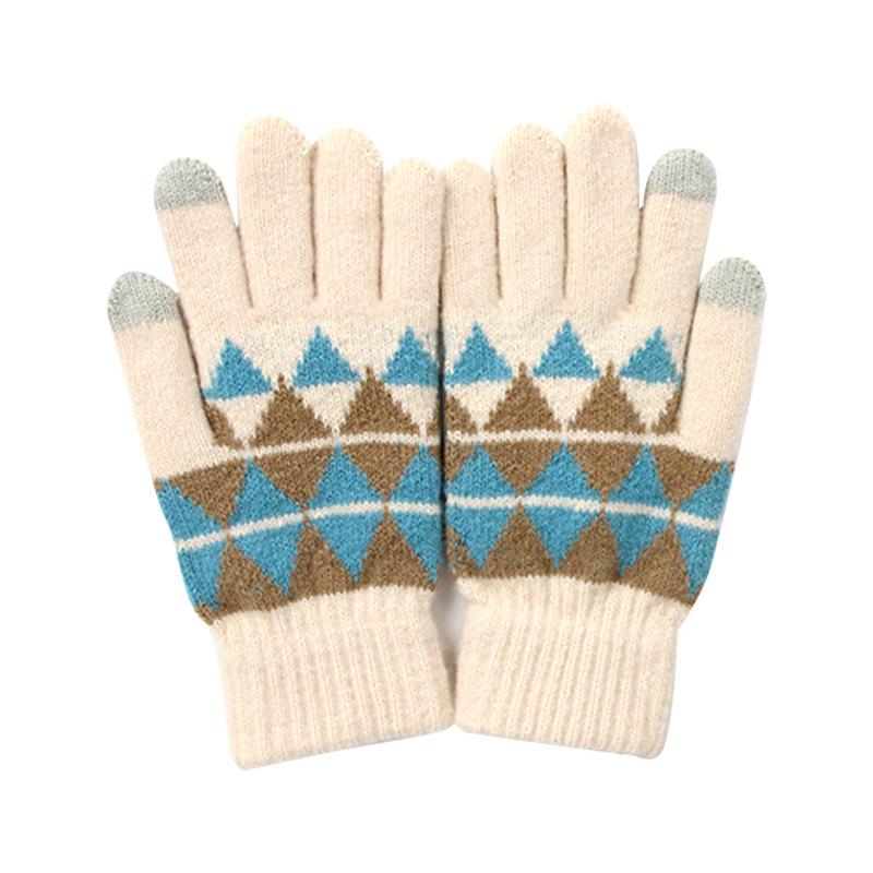 Square Touch Screen Gloves for Women Autumn and Winter Thickened and Cute Warm Yarn Korean Anti Cold Knitted Gloves