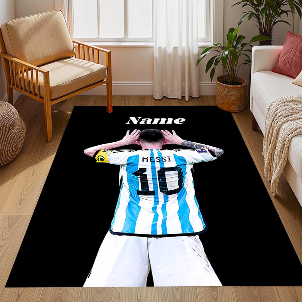 Messi's Celebration Moment Personalized Name Carpet Design for Dining Room Decorate room Hallway Kitchen Anti-slip Rug Anime Office Decor