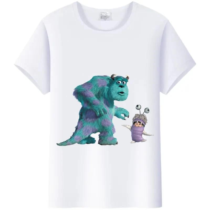Kawaii Disney Monsters, Inc. Women T-Shirt White Female TShirt Short Sleeve Tops James -P- Sullivan Funny Mr.Q Graphic Men Tees