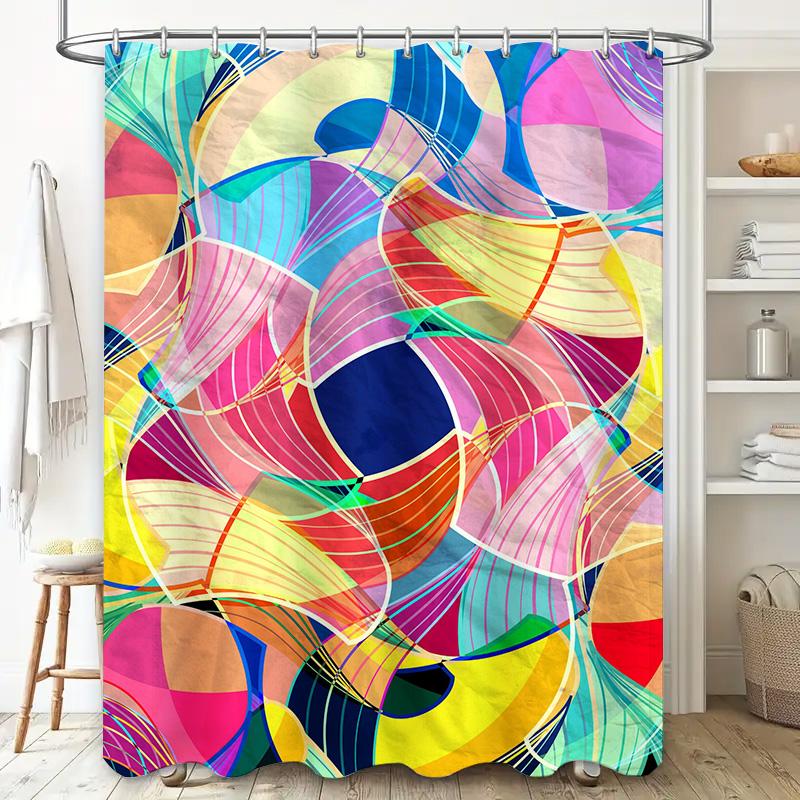 Colorful Geometric Pattern Shower Curtain for Bathroom Decor Printed Polyester Fabric with Eyelet Rings