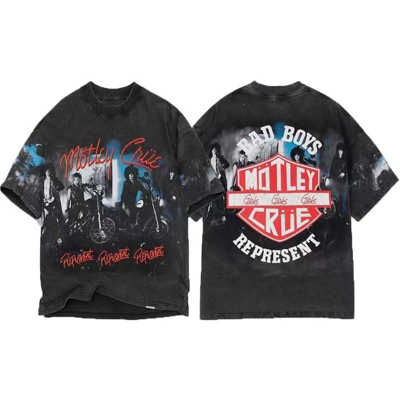 American Vintage High Street T-Shirt Cartoon Print Loose Fit Short Sleeve Men Women Teens