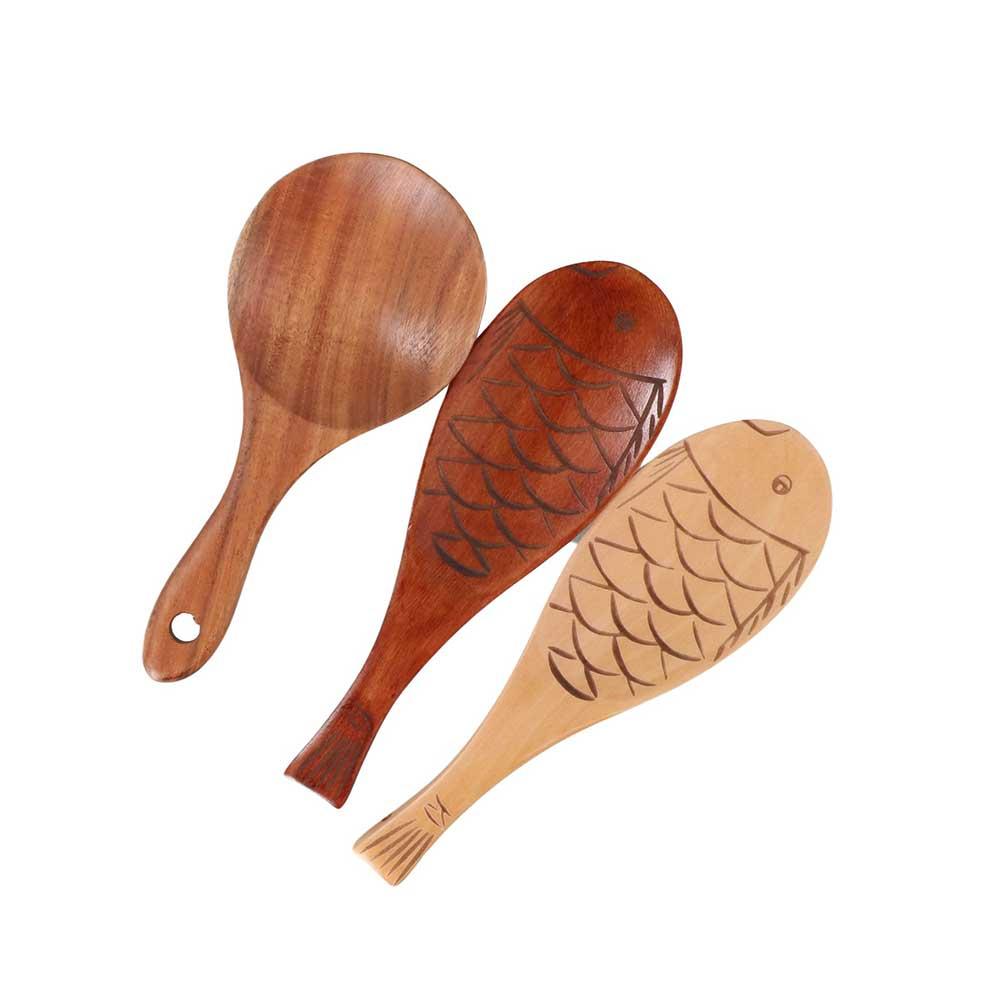 Kitchen Tableware Wooden Easy To Clean Eco-friendly Fish Shaped Serving Spoons Spatula Rice Paddle Rice Scooper