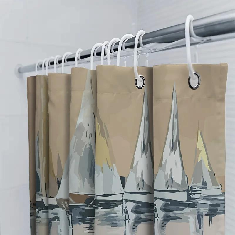 Modern Sailboat Print Shower Curtain Neutral Tones For Bath Decor Home Decoration In Bathroom Curtains From Home Garden.