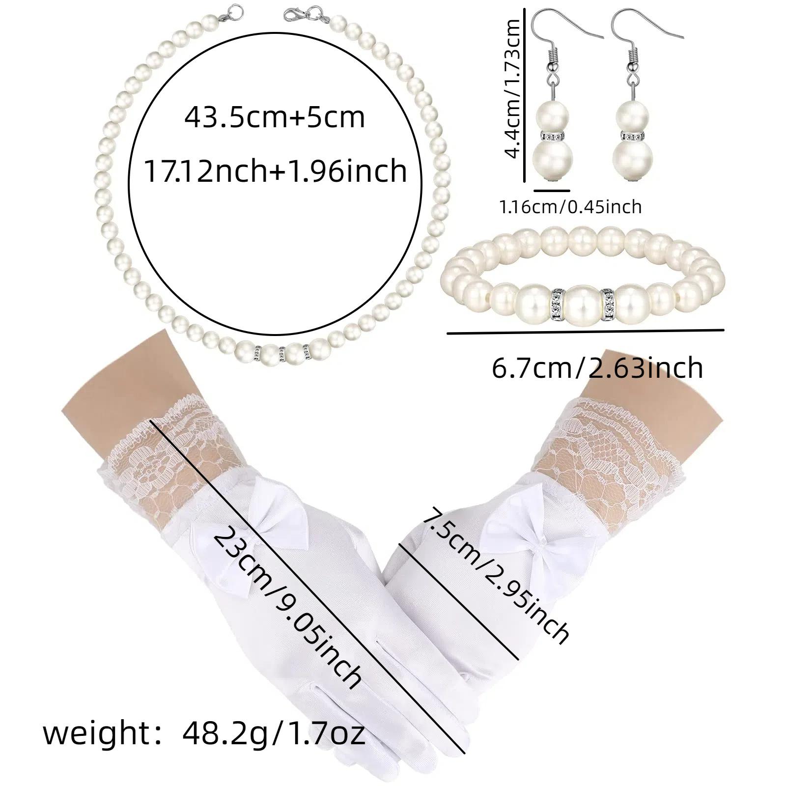 

White Elegant Bow Children s Jewelry Set 4 - Piece: Necklace , Bracelet , Earrings , Ring + Gloves for Girls Bridesmaid білий