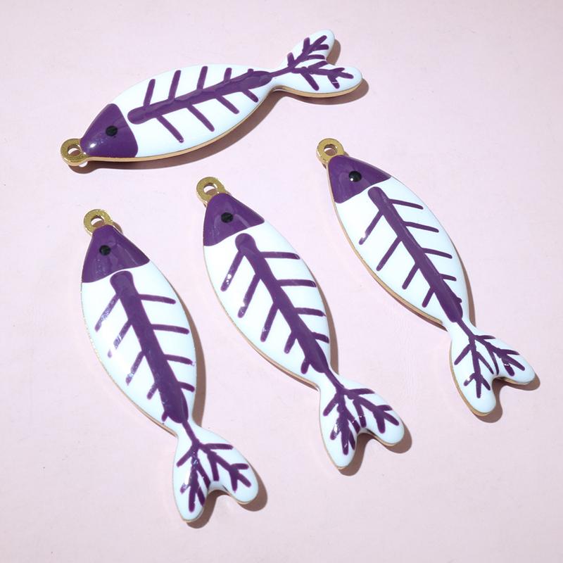 10pcs 40x11mm Stainless Steel Enamel Skeleton Fish Charms Pendant DIY Jewelry Making Accessories Findings for Necklace Earrings