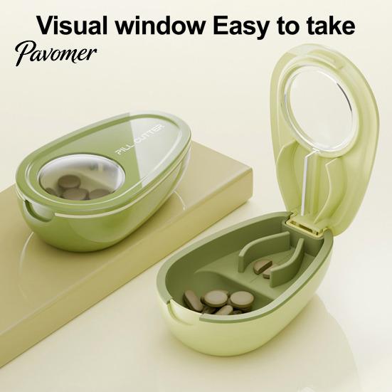Splitter And Storage Tool Portable Pill Box with Cutter, Stainless Steel Blade Compact Travel Medication Organizer Case, Lightweight Large Capacity