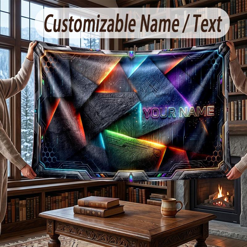 City Cyberpunk Theme Throw Blanket Custom Name Text Personalized Blanket Soft Cozy Blanket for Home Sofa Bed