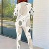 Women Plus Size Round Neck Long Sleeve Printed Top Fitted Pants Two Piece Set