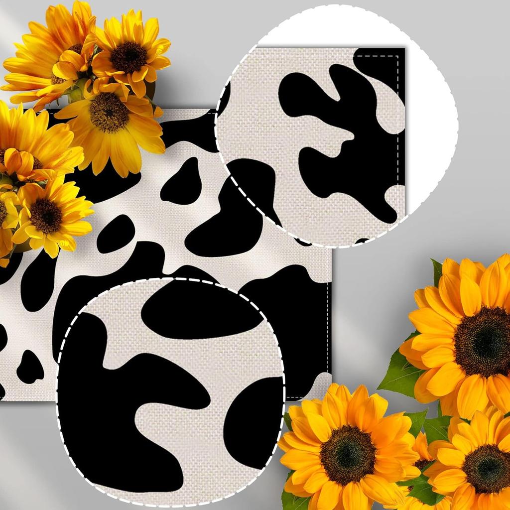 Nepnuser Linen Cow Print Table Runner Farm Cowboy Themed Birthday Party Decoration Dining Room Kitchen Home Decor (13" x 72")