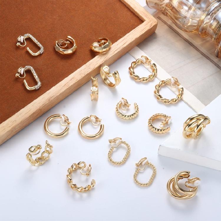 9x No Piercing Required Earrings Creative Gold Plated Clip On Earrings No Pierced Comfort Fit For Women