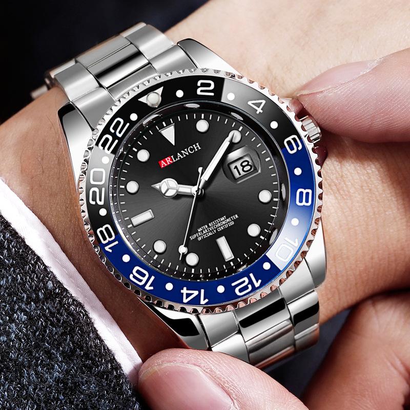 Men's Green Water Ghost Watch Shrimp Skin Stainless Steel Men's Watch Luminous Anti-diving Calendar Quartz Steel Belt Watch