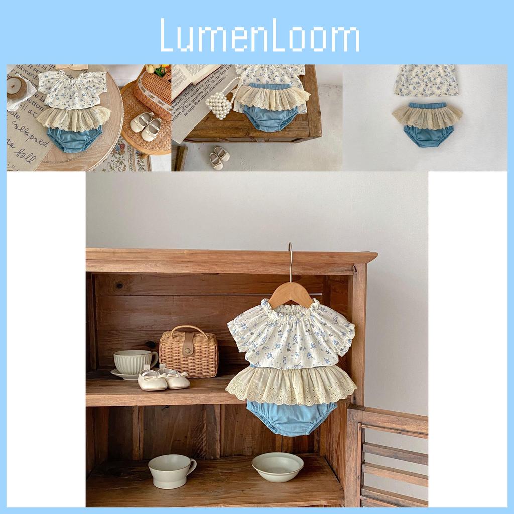 Charmantes 2024 Sommer Baby Mädchen Blumenmuster Kurzarm Bluse Und Rüschenshorts Outfit Set Für 1 Bis 3 Jahre