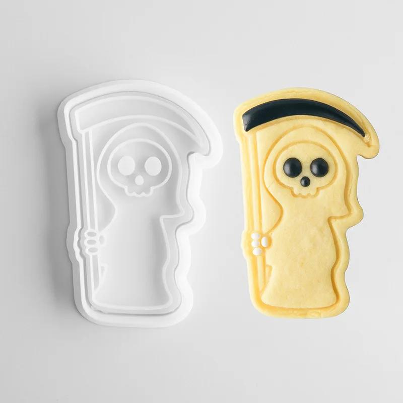 

Cartoon Halloween Fondant Frosting Cookie Embosser Mold Cute Bat Ghost Skull Pumpkin Pattern Cookie Cutter Cake Stamps Moulds