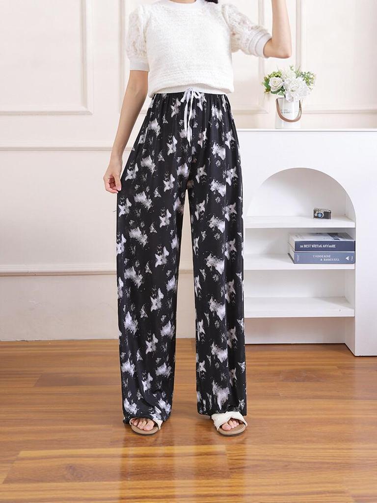 Sommer Damen Eis Seide High-Waist Weite Hosen - Lässig, Locker und Kühl für Zuhause oder Draußen