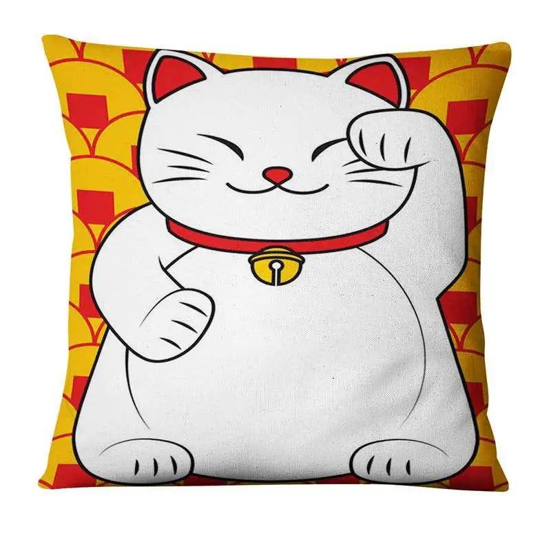 45X45Cm Polyester Japanese Lucky Cat Printing Pillowcase Home Pillow Decoration Ukiyo-E Cushion