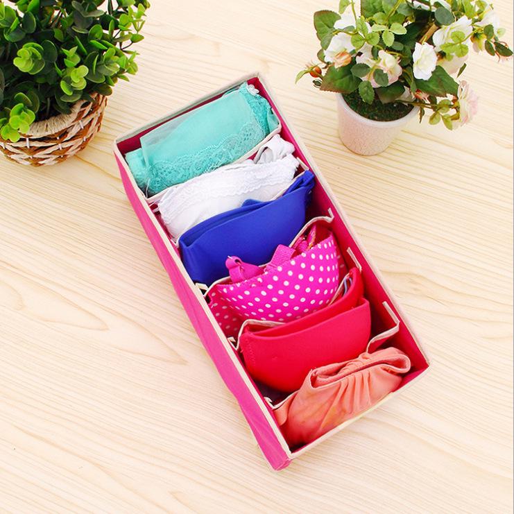 Foldable Underwear & Socks Storage Box with Dividers - Wardrobe Organizer for Bras and Panties.