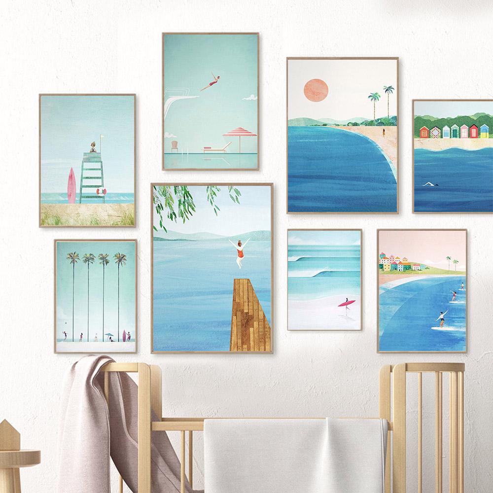 Kaltes Wasser Wildes Schwimmen Leinwand Malerei Drucke Landschaft Flüsse See Poster Tropical Beach Wand Kunst Bilder für Wohnzimmer Dekor