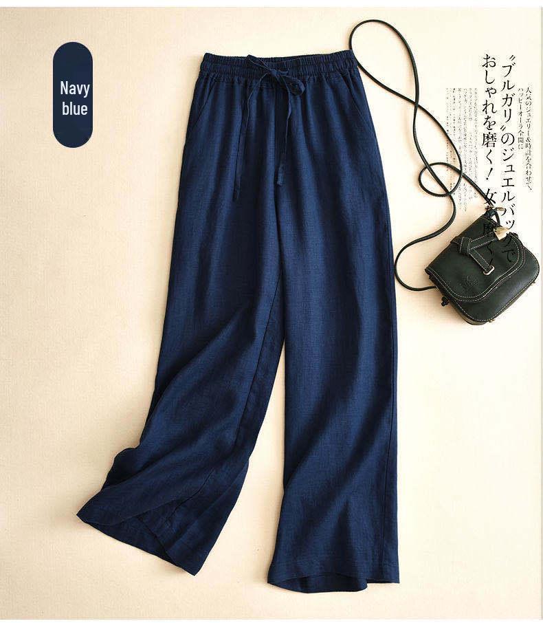 Women's High Waist Cotton Linen Wide Leg Pants - Loose, Slimming, Breathable, Plus Size, Casual Straight Leg for Spring and Autumn