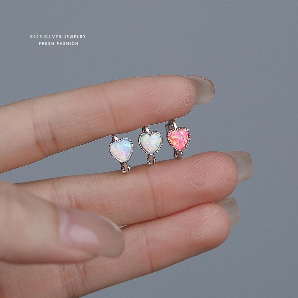 Fashionable Exquisite Heart Simulate Opal Earrings 925 Sterling Silver Jewelry for Women Hypoallergenic Gift