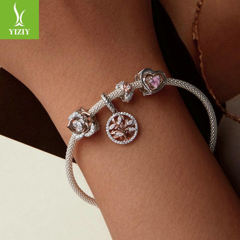 Sparkling Zircon Rose Diy Bracelet Beads Loose Beads, Romantic And Elegant S925 Sterling Silver Beads