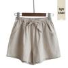 Damen-Shorts aus Baumwoll-Leinen-Mischgewebe mit weitem Bein: Trendige, lässige Bermudas für Frühling/Sommer – für Sport oder Zuhause.