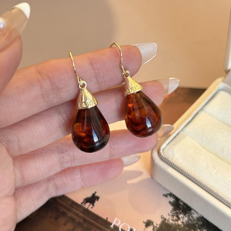 Vintage Maillard verschmierter Bernstein Wassertropfen leichter Luxus High-End Mode vielseitige Ohrringe Damen