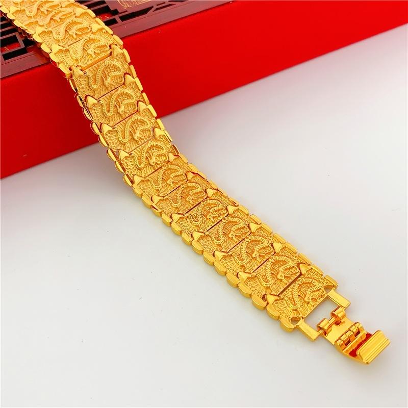 Bold Macho Thick Dragon Pattern Couple Bracelet 24K Gold AU999 - Thick Bold Design, 3D Dragon, Matching Couple Style