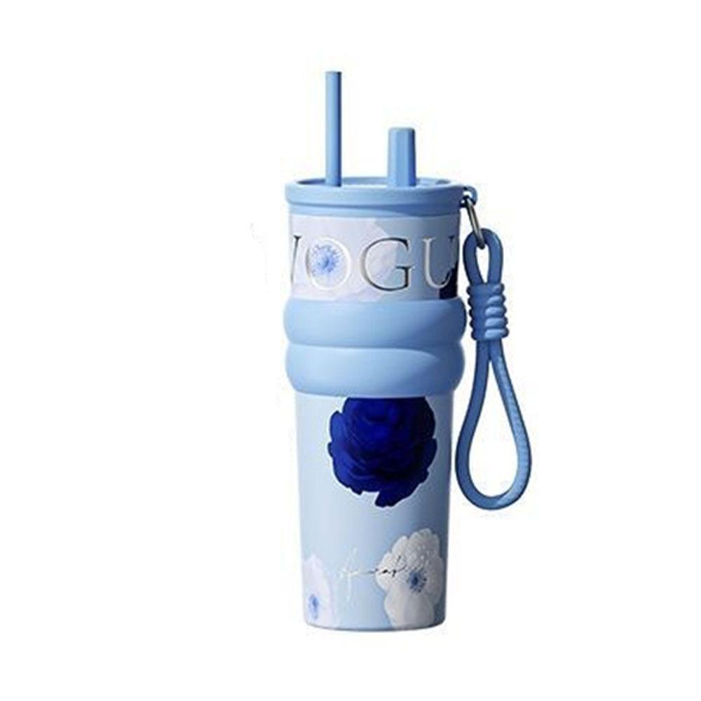 

710ML Straw Vacuum Cup High-Capacity Thermos Water Bottle Light Luxury Insulated Cup Work синий