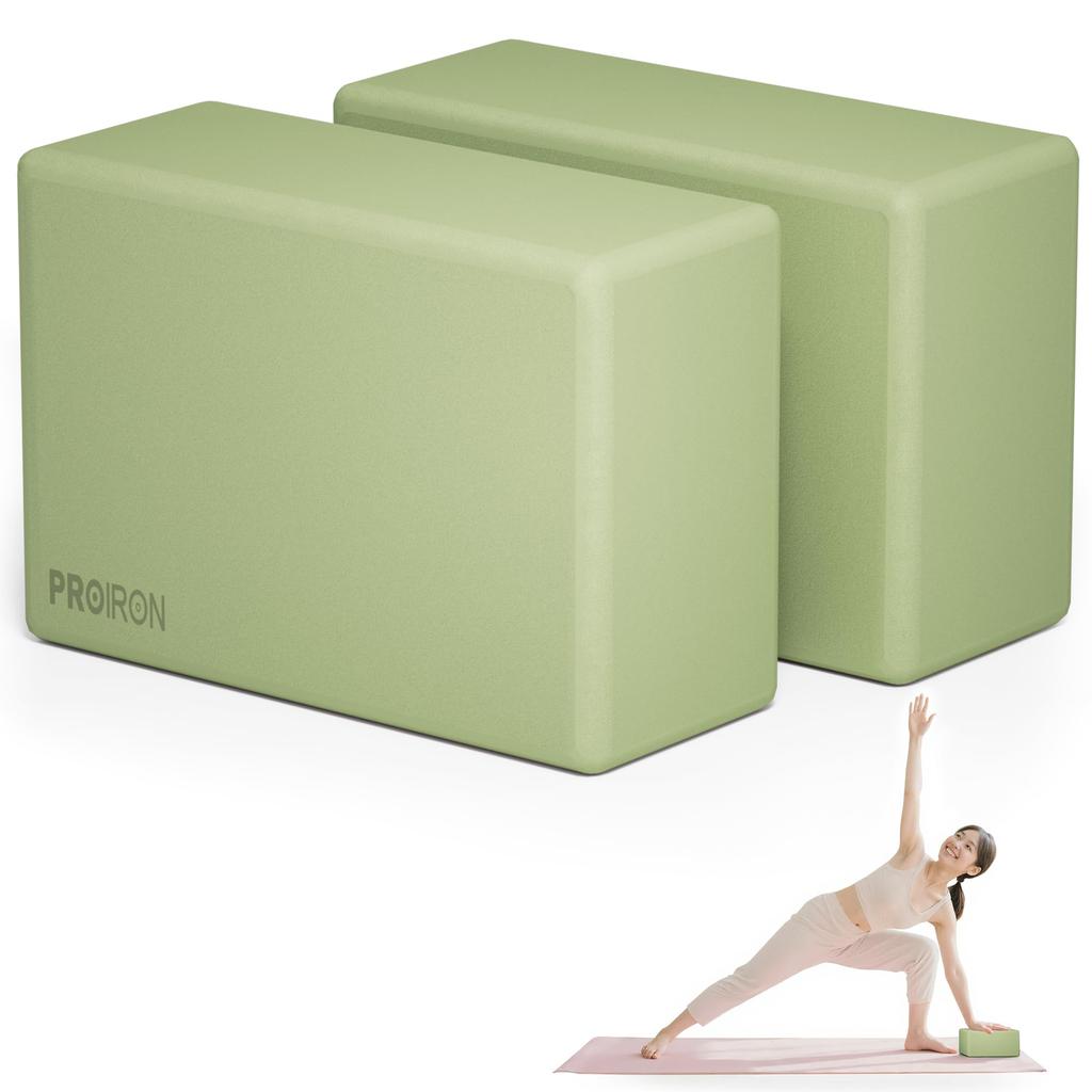 PROIRON Yoga Blocks, Set of 2, Stretching Blocks, High-Density EVA, Popular, Moisture-Resistant, 23*15*7.5cm (Matcha Green)
