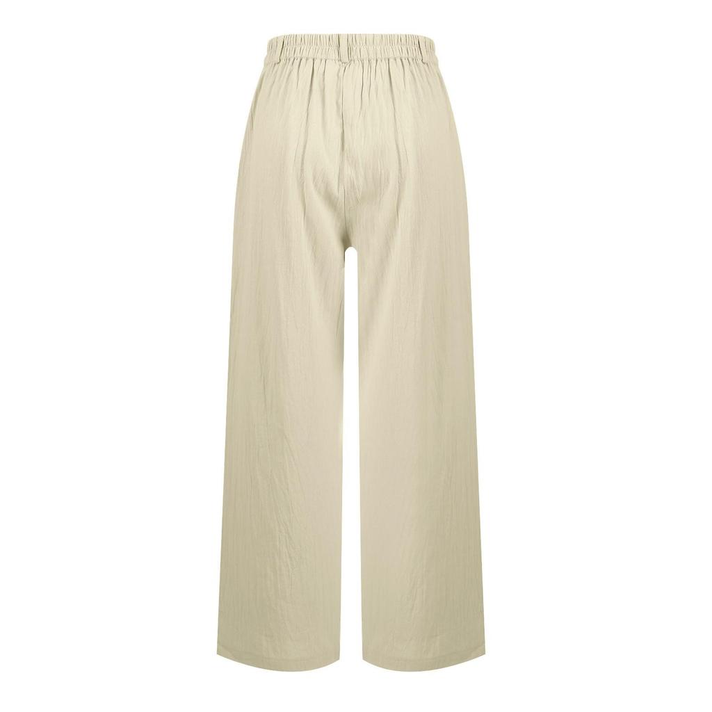 Pantaloni larghi casual da donna, a vita alta, con bottoni, dritti, lunghi, palazzo