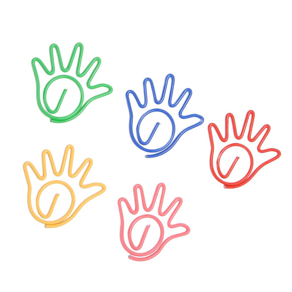 100Pcs Cute Paper Clips Hand Shaped Style Assorted Colors Electroplated Fancy Paperclips for Family