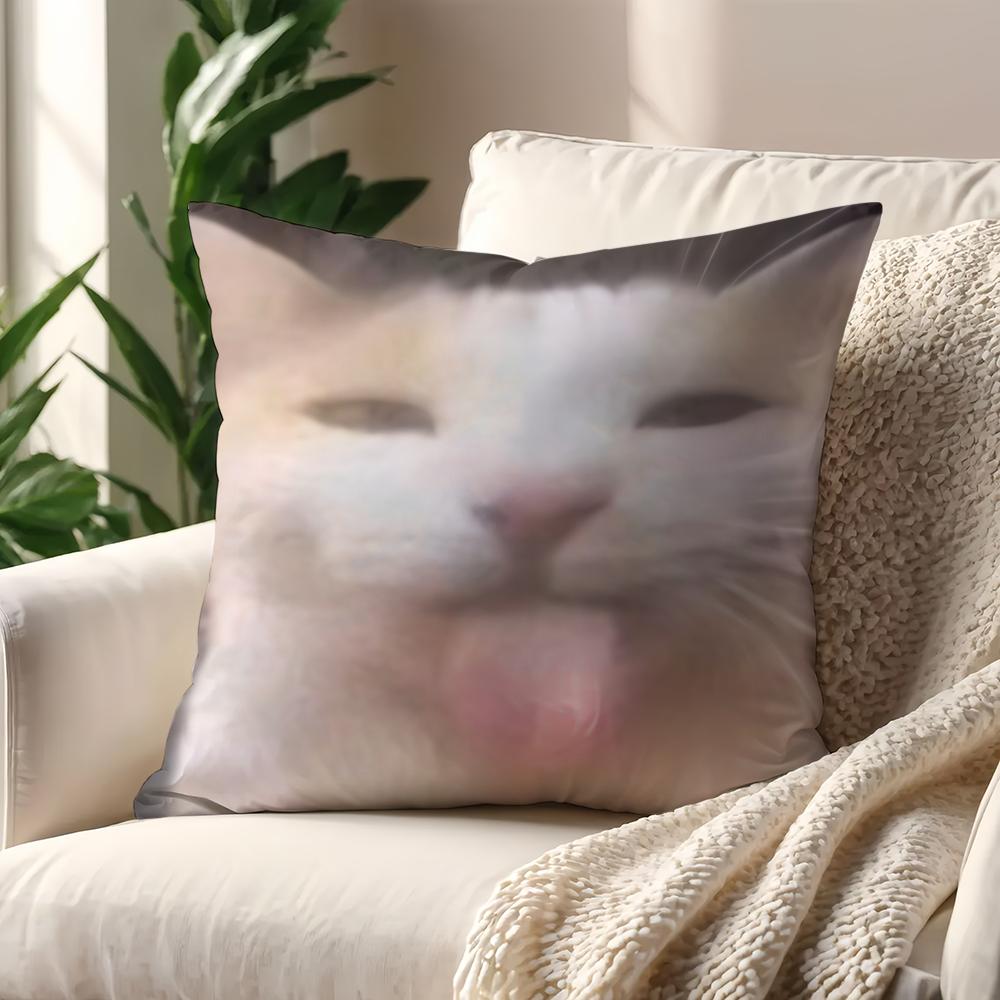 Lustige Katzen-Meme-Kissenhülle Kurzer Plüsch Polyester Kissenbezug Dekor Dekokissenbezug Heimdeko