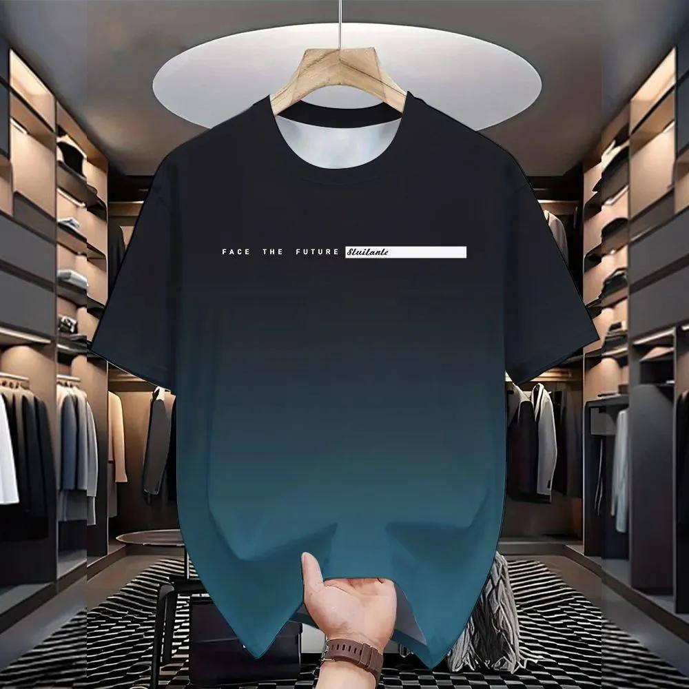 Short Sleeve Letters Stripe Print T-Shirt Casual Weekend Wear Crew Neck Men and Teens Vacation Resorts Spring/Summer/Fall
