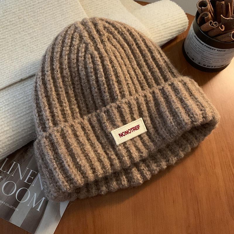 Blue Knitted Wool Hat for Women In Autumn and Winter Big Head Versatile Hat Showing Face Small Warm Ear Protection Head Hat