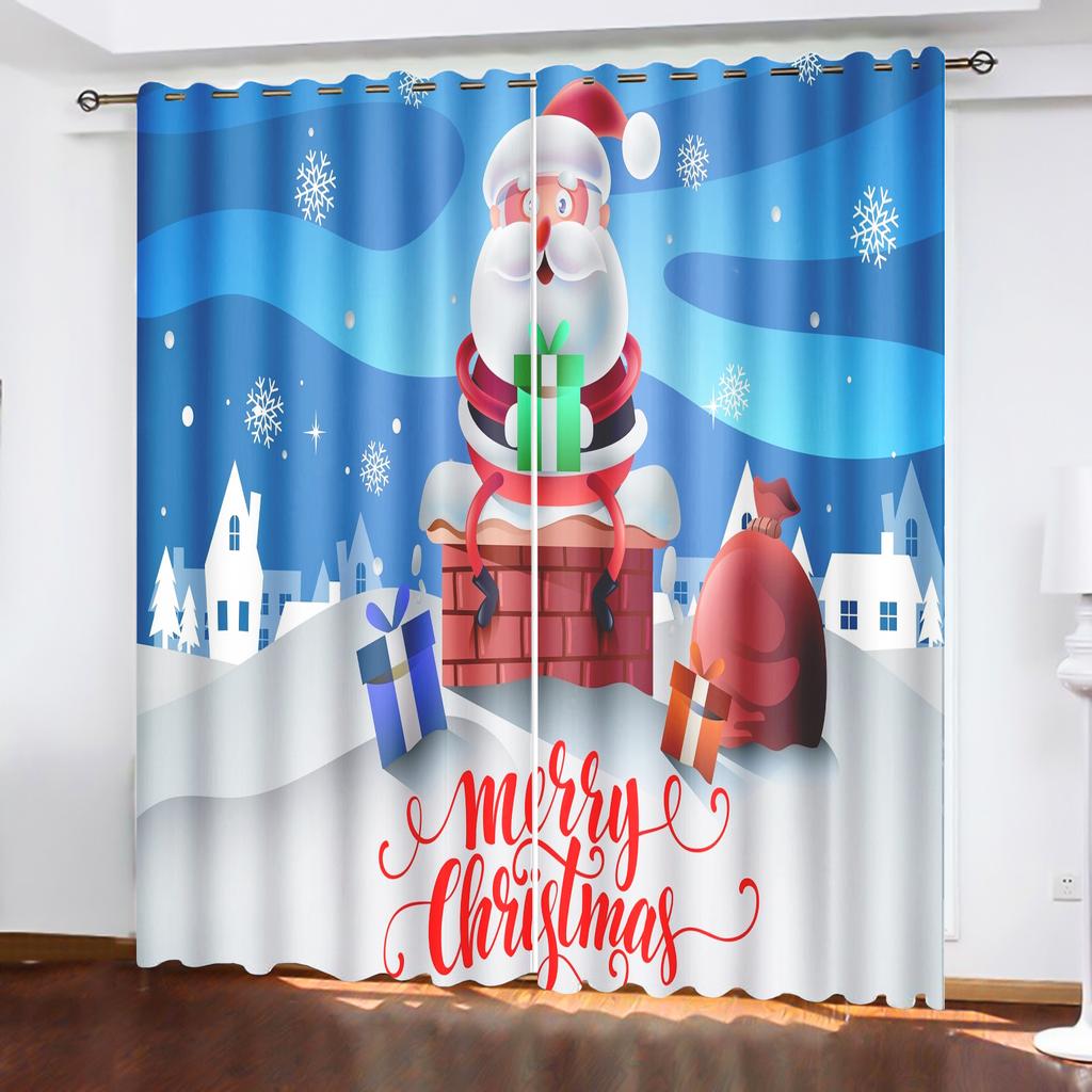 Christmas Santa Claus Suitable Home Decor Living Room Bedroom Blackout Curtains  Balcony Screen Cartoon Cute Perforated