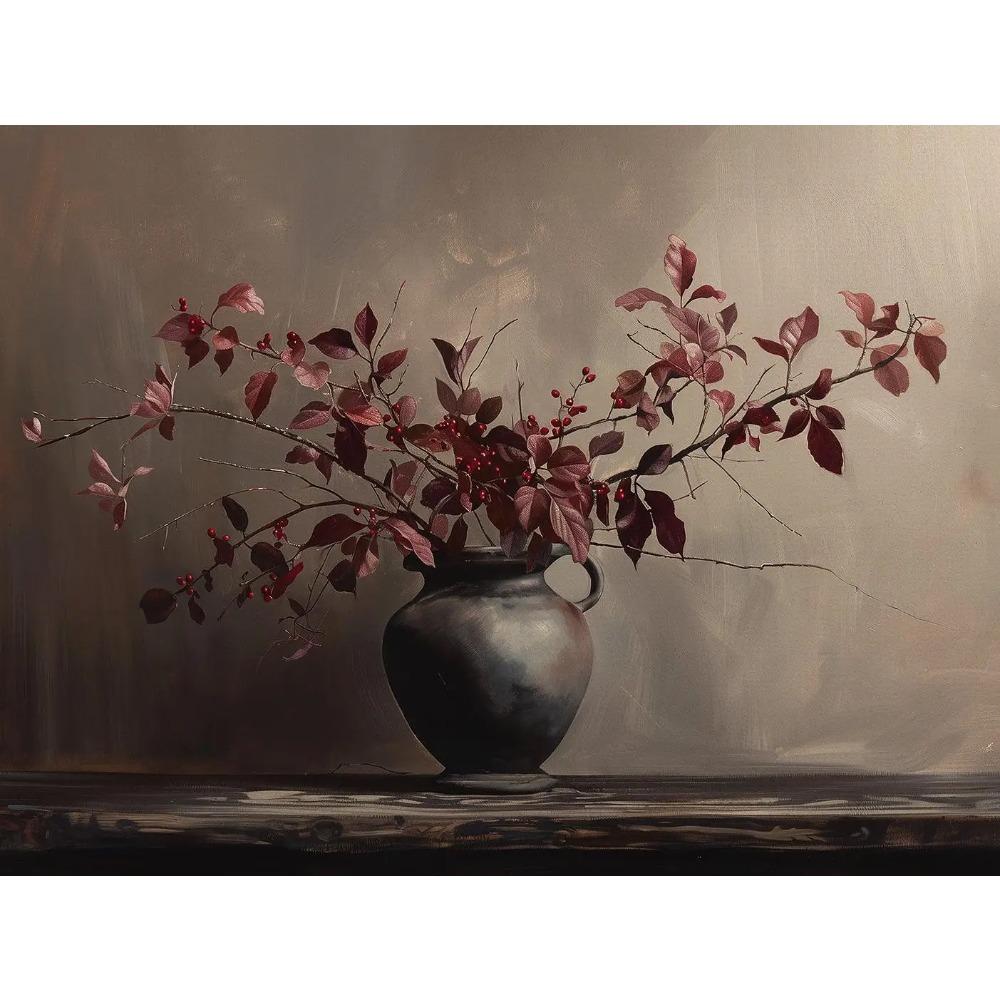 Vintage Botanical Burgundy Floral Posters Olive Branch Fruit Still Life Prints Canvas Painting Wall Art Pictures Home Room Decor